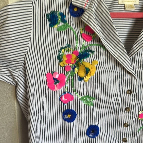 Maeve Striped Blouse with Floral Embroidery - Picture 2 of 5